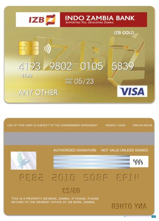 Download Zambia IZB Bank visa gold card Photoshop template